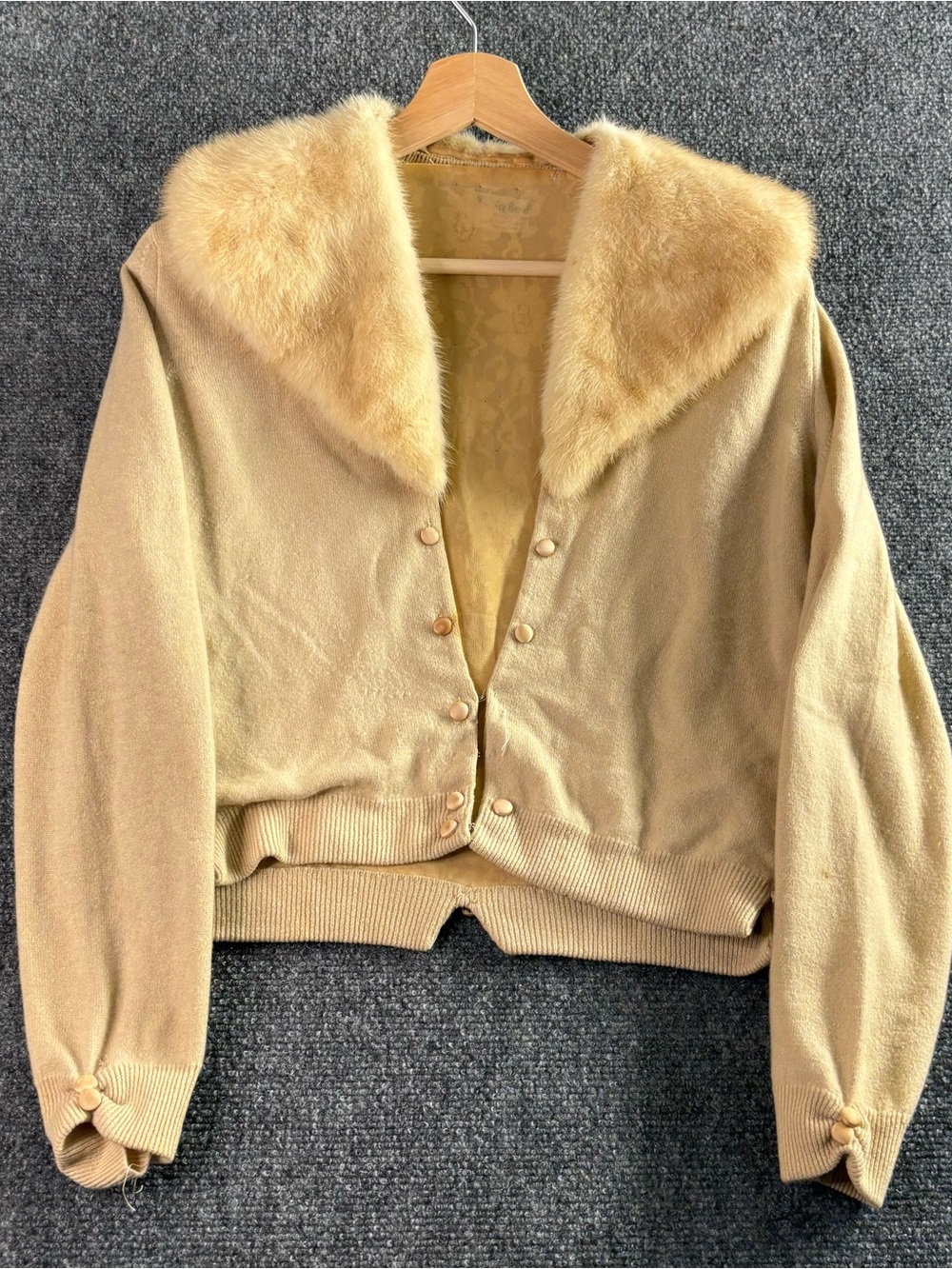Vintage 1950 Maurice Bruder Cream cashmere fur Collar Jacket
